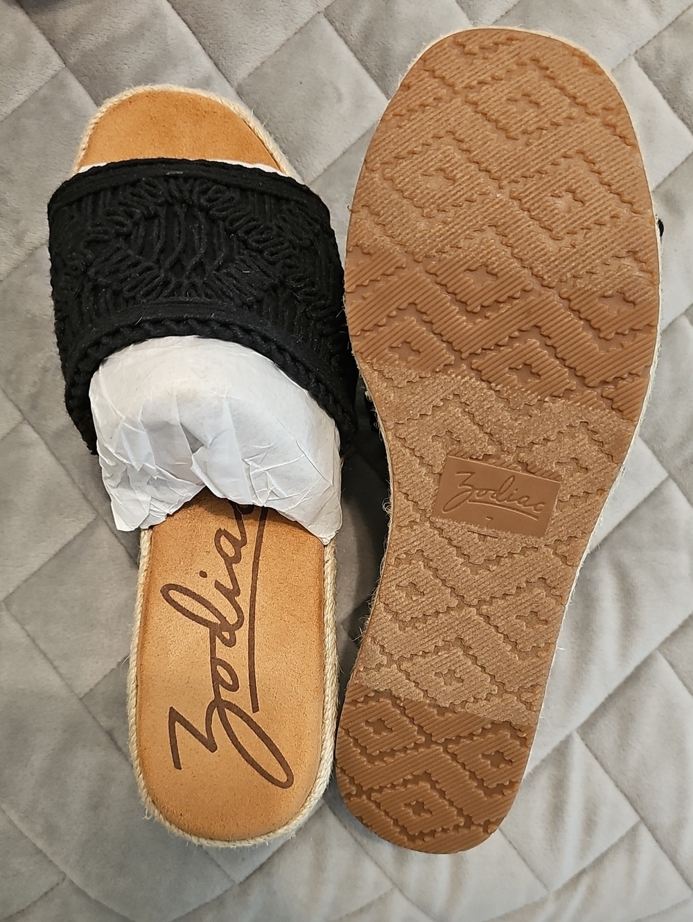 Zodiac Black Braided Slide Sandals with Tan Footbed